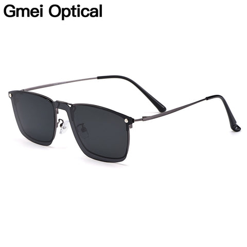 Gmei Optical Classical Men Square Ultralight Titanium Alloy Full Rim Glasses Frame Polarized Clip on Sunglasses S94009