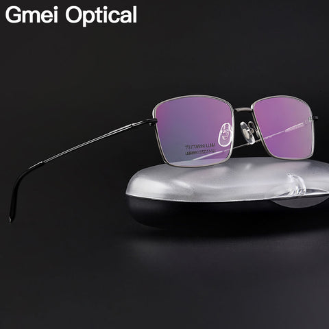 Gmei Optical Ultralight 100% Pure Titanium Full Rim Glasses Frame For Business Men Myopia Reading Prescription Spectacles LR8980