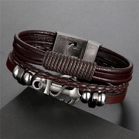 2020 Trendy Jewelry Leather Bracelet Men Braided Multilayer Anchor Bracelets Ladies Rope Chain for Male Jewelry Classic Pulseira