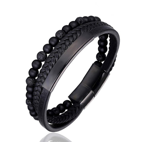 2019 New 6MM Natural Stone Men Bracelet Multi-layer Handmade Weaved Leather Rope Chain Stainless Steel Bangle Male Jewelry Gifts