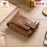 BULLCAPTAIN Men Genuine Leather Brand RFID Wallet Male Organizer Coin Purse Pockets Slim Fashion Zipper Clamp Wallet Card Holder