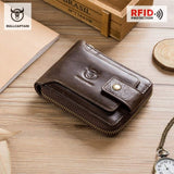 BULLCAPTAIN Men Genuine Leather Brand RFID Wallet Male Organizer Coin Purse Pockets Slim Fashion Zipper Clamp Wallet Card Holder