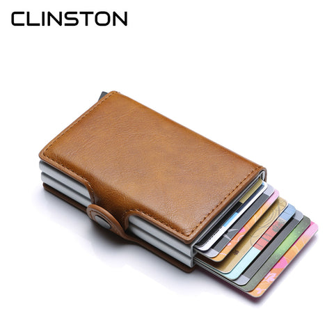 RFID Men's Leather ID Credit Card Holder Male Automatic Aluminum Alloy Hasp Business Double Layer Cardholder Wallet for Man