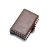 RFID Men's Leather ID Credit Card Holder Male Automatic Aluminum Alloy Hasp Business Double Layer Cardholder Wallet for Man